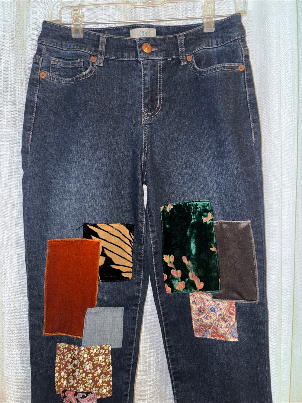 LOGO Dark Wash Patchwork Women’s Jeans - Size 4p